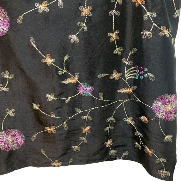 Anne Carson Womens Silk Sleeveless Floral Embroidered Top M Fairy Party Travel - Picture 2 of 6